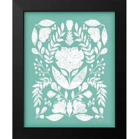 Folk Floral in Blue Black Modern Wood Framed Art Print by Pugh, Jennifer