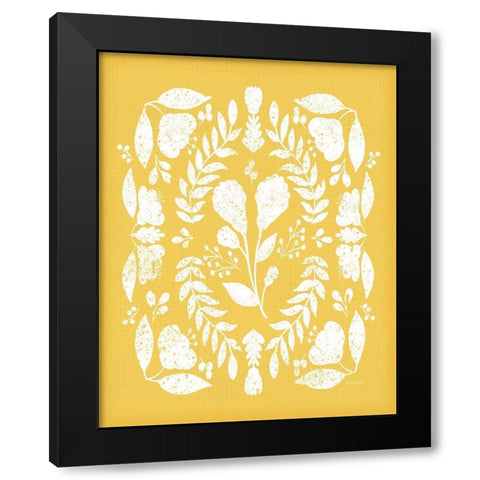 Folk Floral in Yellow Black Modern Wood Framed Art Print with Double Matting by Pugh, Jennifer