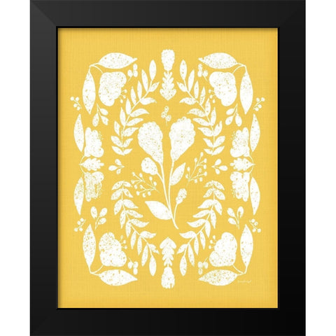 Folk Floral in Yellow Black Modern Wood Framed Art Print by Pugh, Jennifer