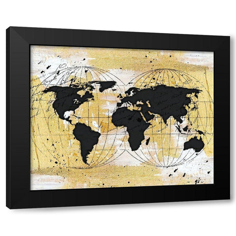 World Map II Black Modern Wood Framed Art Print with Double Matting by Pugh, Jennifer