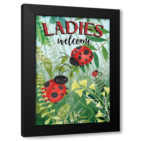 Welcome Ladybugs Black Modern Wood Framed Art Print with Double Matting by Pugh, Jennifer