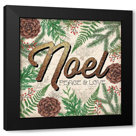 Peace and Love Noel Black Modern Wood Framed Art Print with Double Matting by Pugh, Jennifer