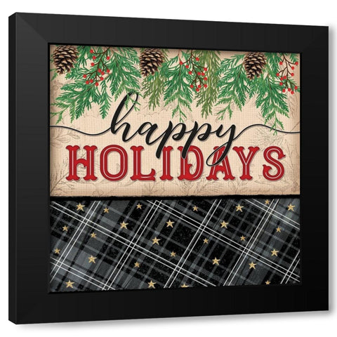 Happy Holidays Black Modern Wood Framed Art Print by Pugh, Jennifer