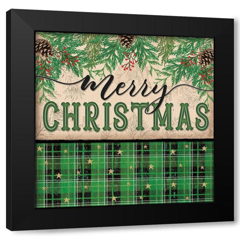 Merry Christmas Black Modern Wood Framed Art Print with Double Matting by Pugh, Jennifer