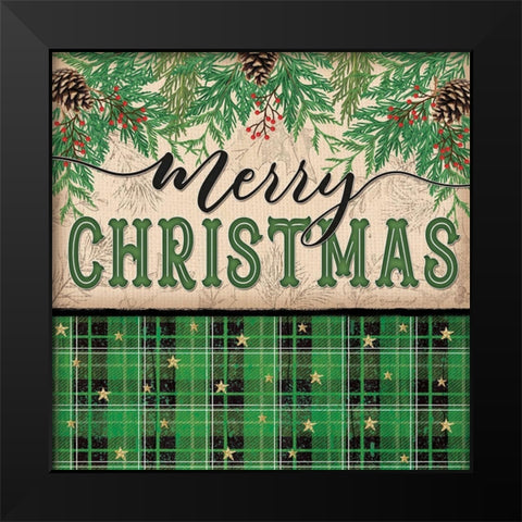 Merry Christmas Black Modern Wood Framed Art Print by Pugh, Jennifer