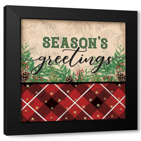 Seasons Greetings Black Modern Wood Framed Art Print with Double Matting by Pugh, Jennifer