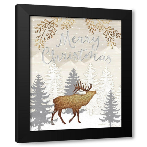 Merry Christmas Black Modern Wood Framed Art Print with Double Matting by Pugh, Jennifer