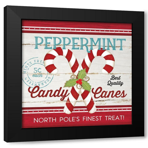 Candy Canes Black Modern Wood Framed Art Print by Pugh, Jennifer