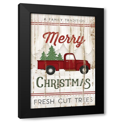 Merry Christmas Truck Black Modern Wood Framed Art Print with Double Matting by Pugh, Jennifer