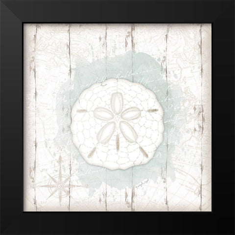 Calming Coastal Sand Dollar Black Modern Wood Framed Art Print by Pugh, Jennifer