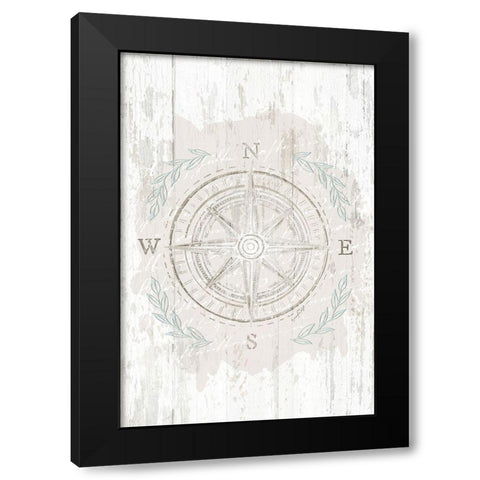 Calming Coastal Compass Black Modern Wood Framed Art Print with Double Matting by Pugh, Jennifer