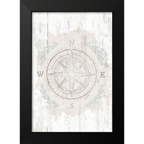 Calming Coastal Compass Black Modern Wood Framed Art Print by Pugh, Jennifer