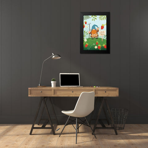 Gnome Berries Black Modern Wood Framed Art Print by Pugh, Jennifer