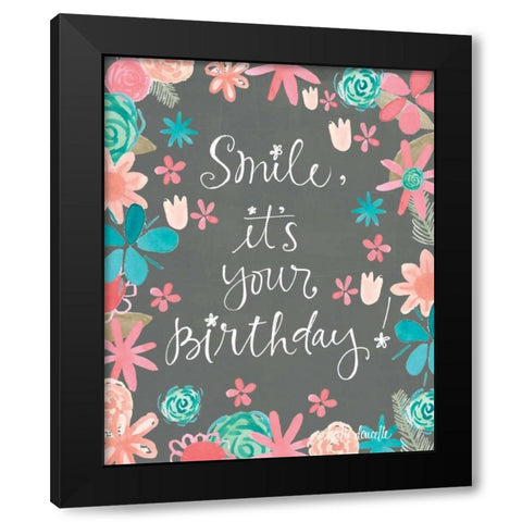 Flowery Birthday Black Modern Wood Framed Art Print by Doucette, Katie