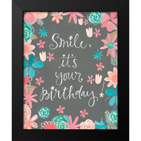 Flowery Birthday Black Modern Wood Framed Art Print by Doucette, Katie