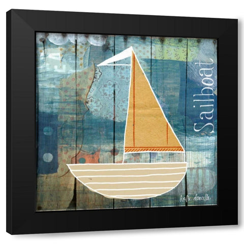 Sailboat Collage Black Modern Wood Framed Art Print with Double Matting by Doucette, Katie