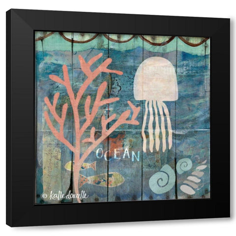 Ocean Jellyfish Black Modern Wood Framed Art Print with Double Matting by Doucette, Katie