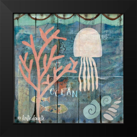 Ocean Jellyfish Black Modern Wood Framed Art Print by Doucette, Katie