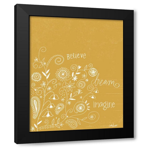 Funky Paisley Mustard Black Modern Wood Framed Art Print with Double Matting by Doucette, Katie