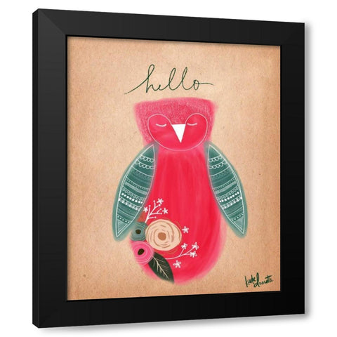 Hello Owl Black Modern Wood Framed Art Print by Doucette, Katie