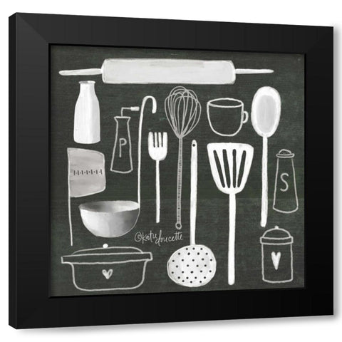 Kitchen Utensils Black Modern Wood Framed Art Print with Double Matting by Doucette, Katie