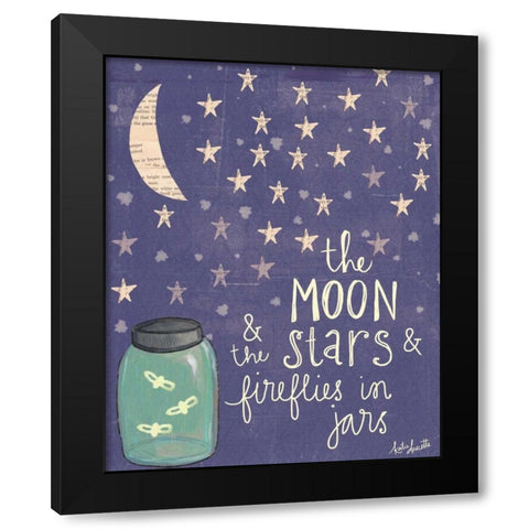 Moon Stars Fireflies Black Modern Wood Framed Art Print with Double Matting by Doucette, Katie
