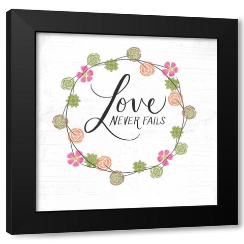 Love Never Fails Black Modern Wood Framed Art Print with Double Matting by Doucette, Katie