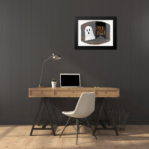 Trick or Treat Ghost Black Modern Wood Framed Art Print by Doucette, Katie