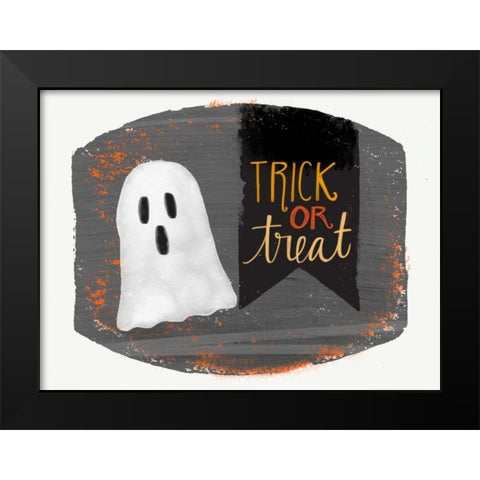 Trick or Treat Ghost Black Modern Wood Framed Art Print by Doucette, Katie