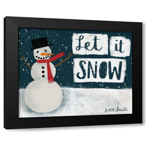 Night Snowman Black Modern Wood Framed Art Print with Double Matting by Doucette, Katie