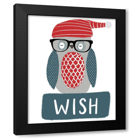 Hip Holiday Owl Black Modern Wood Framed Art Print by Doucette, Katie