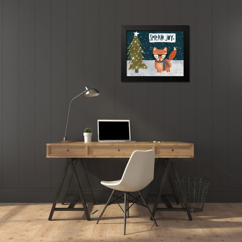 Spread Joy Hipster Fox Black Modern Wood Framed Art Print by Doucette, Katie