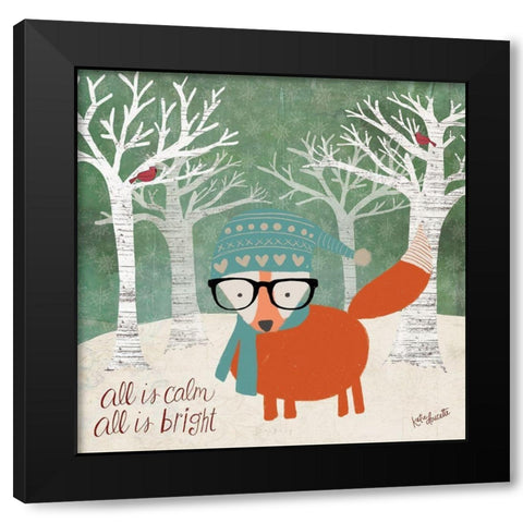 Hipster Fox Christmas Trees Black Modern Wood Framed Art Print with Double Matting by Doucette, Katie