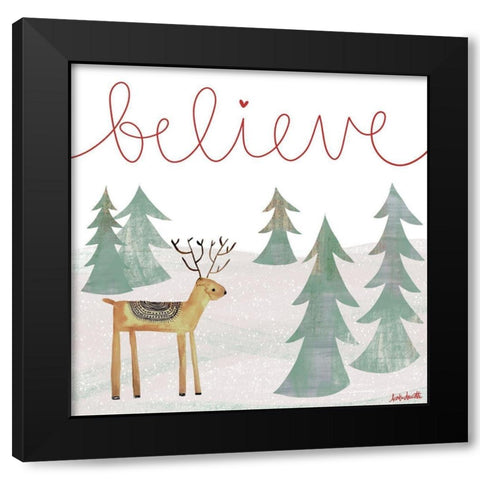 Believe Reindeer Black Modern Wood Framed Art Print with Double Matting by Doucette, Katie