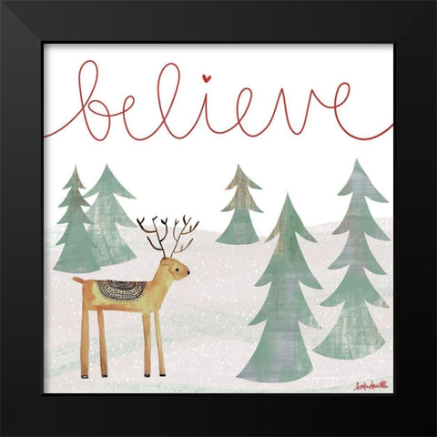 Believe Reindeer Black Modern Wood Framed Art Print by Doucette, Katie