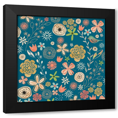 Flowery Black Modern Wood Framed Art Print by Doucette, Katie