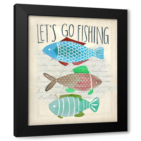 Lets Go Fishing Black Modern Wood Framed Art Print with Double Matting by Doucette, Katie