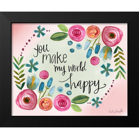 Make My World Happy Black Modern Wood Framed Art Print by Doucette, Katie