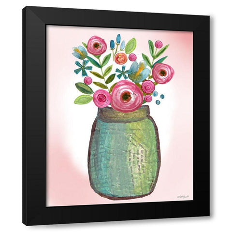 Bouquet Collage Black Modern Wood Framed Art Print by Doucette, Katie
