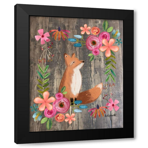 Floral Fox on Wood Black Modern Wood Framed Art Print by Doucette, Katie