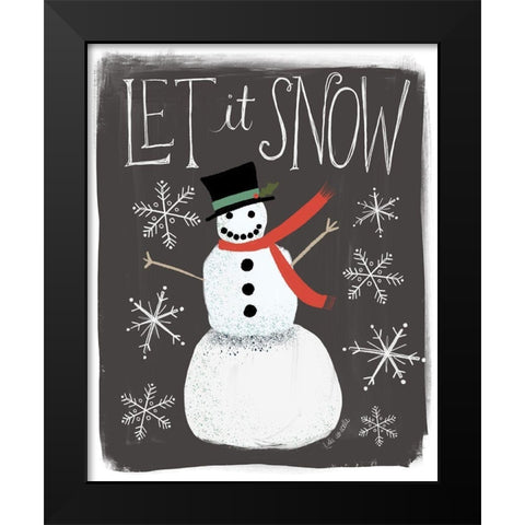 Let It Snow Snowman Black Modern Wood Framed Art Print by Doucette, Katie