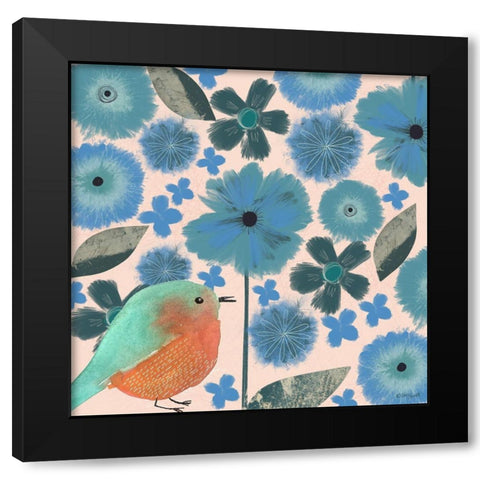 Blue Floral Black Modern Wood Framed Art Print with Double Matting by Doucette, Katie
