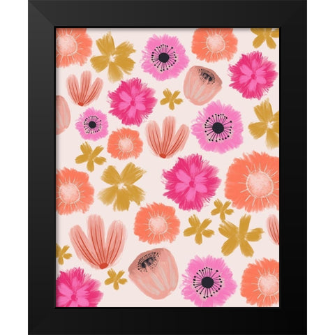 Pink Floral Pattern Black Modern Wood Framed Art Print by Doucette, Katie