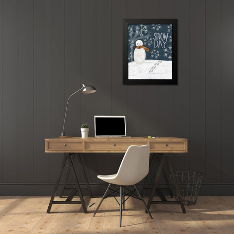 Snowday Snowman Black Modern Wood Framed Art Print by Doucette, Katie