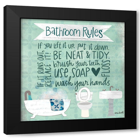 Bathroom Rules Black Modern Wood Framed Art Print with Double Matting by Doucette, Katie