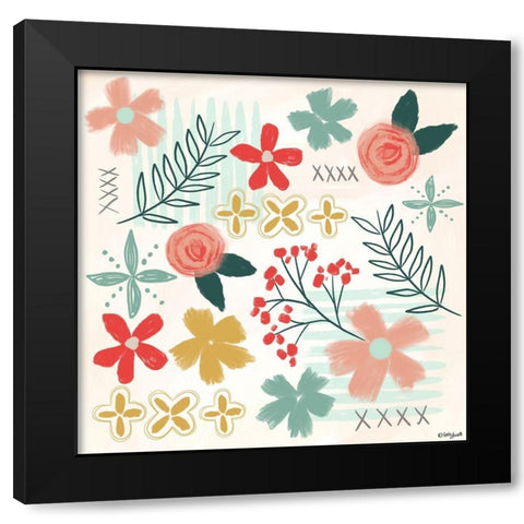 Floral Pattern Black Modern Wood Framed Art Print by Doucette, Katie