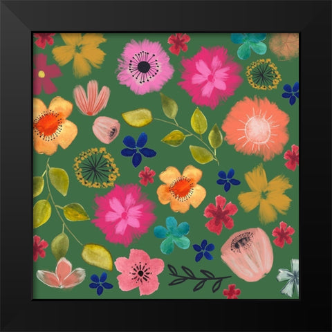 Green Floral Black Modern Wood Framed Art Print by Doucette, Katie