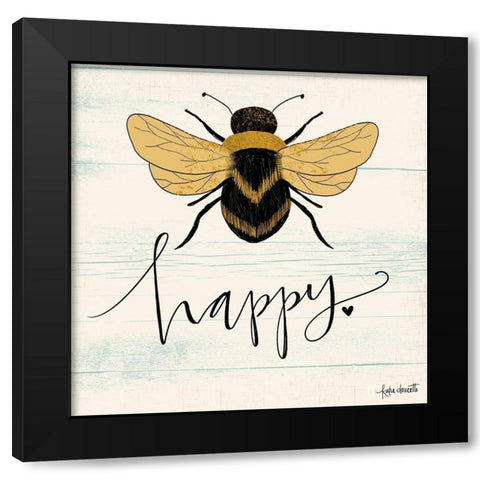 Bee Happy Black Modern Wood Framed Art Print with Double Matting by Doucette, Katie