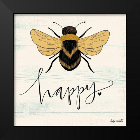 Bee Happy Black Modern Wood Framed Art Print by Doucette, Katie