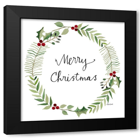 Merry Christmas Wreath Black Modern Wood Framed Art Print with Double Matting by Doucette, Katie